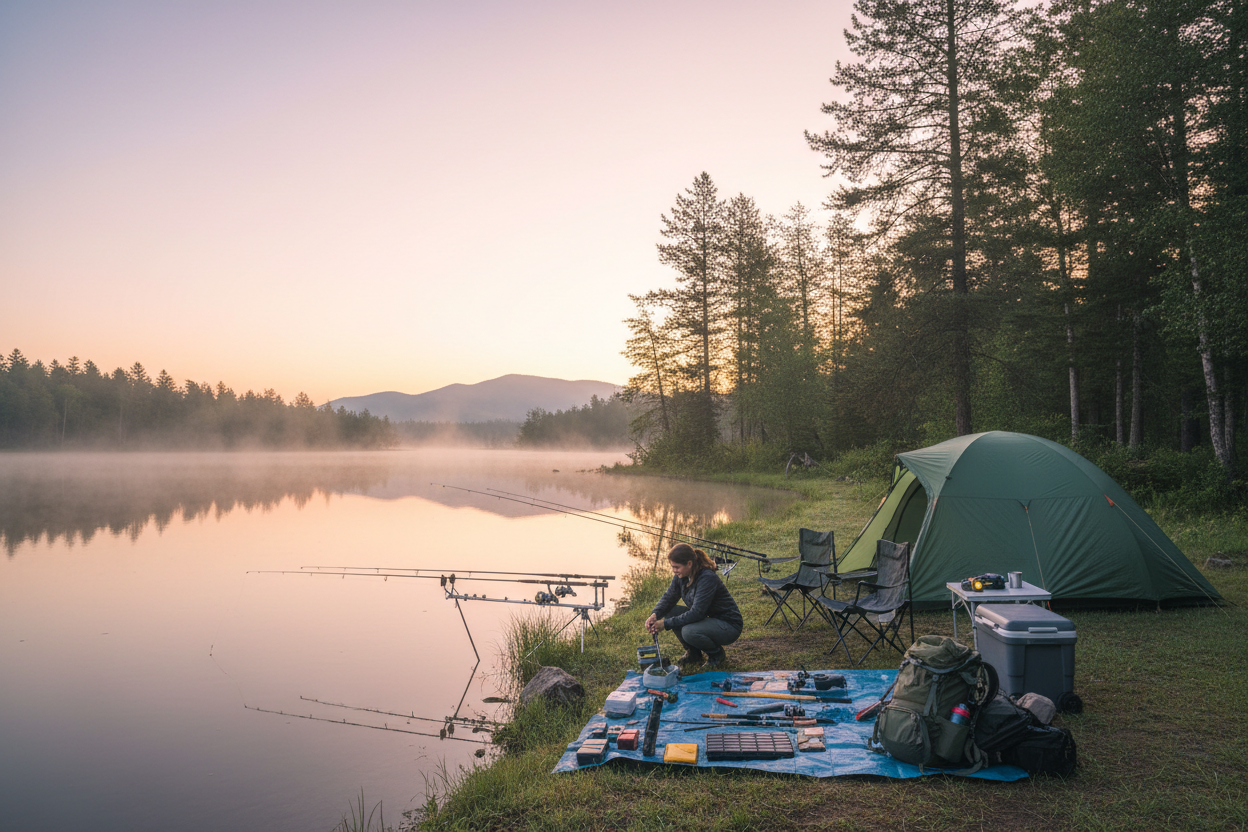 reculer pour demontrer un equipement de camping